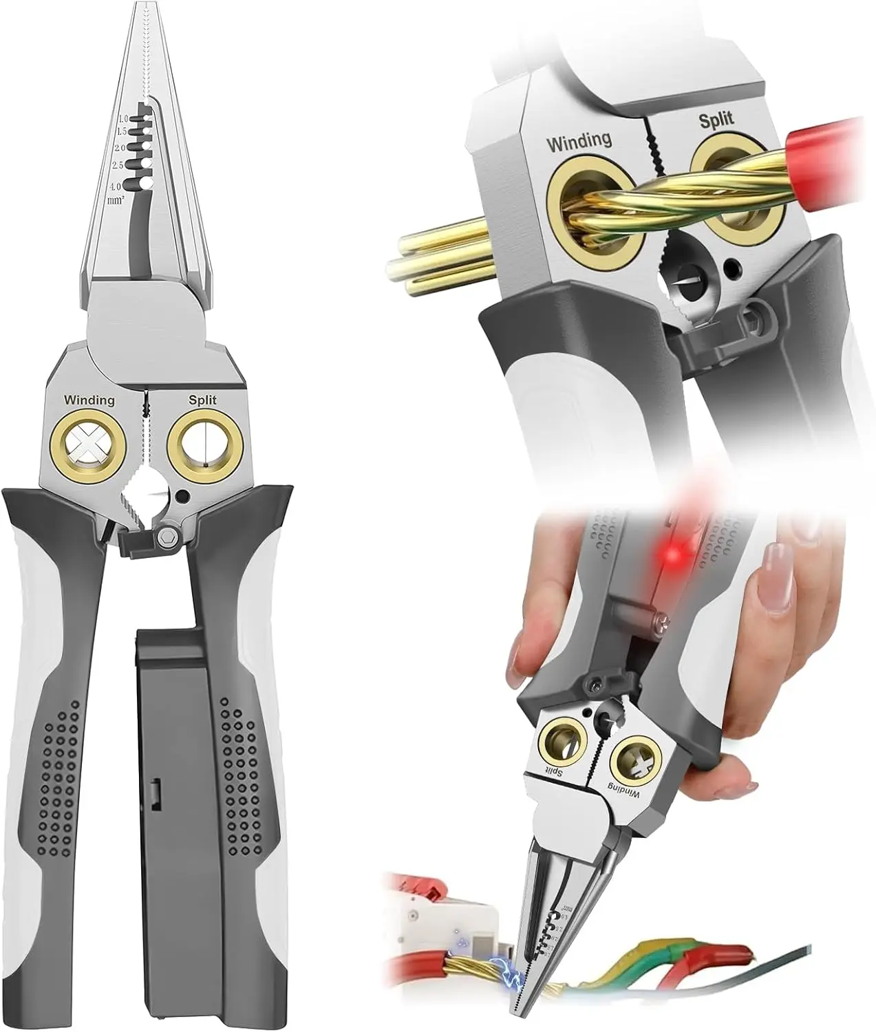 

8-in-1 Wire Stripper/Cutter with Voltage Tester & Alarms - Heavy Duty Electrical Tool for Electrician, HVAC, Car Repair