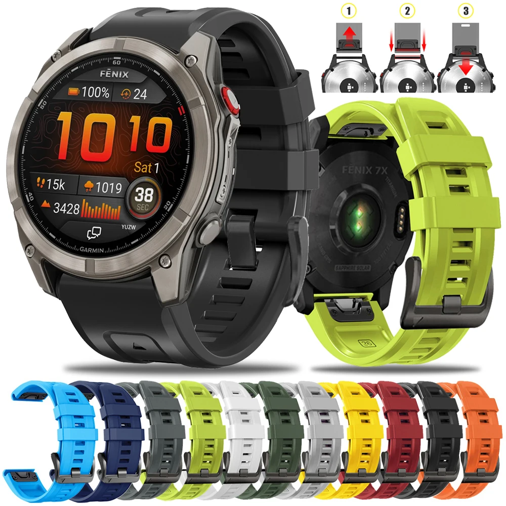 22/26 mm Silikon-Uhrenarmband mit Schnellverschluss für Garmin Fenix 8 Pro E 7 7X Offizielles Armband für Garmin Tactix 8/Epix Pro/Instinct 3 2X