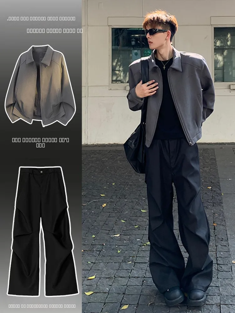 

Мужская демисезонная куртка-бомбер с подплечниками, классический американский воротник, на молнии, из высококачественной ткани, для элегантного образа