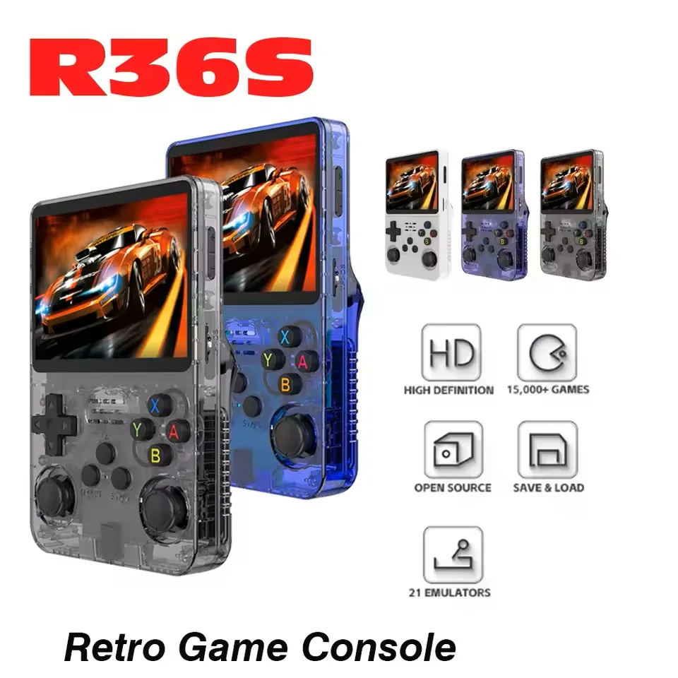 R36S Retro Video Handheld Game Console Linux System 3.5 in IPS Screen  3000mAH Battery 64G/128G TF Card Preinstalled Games