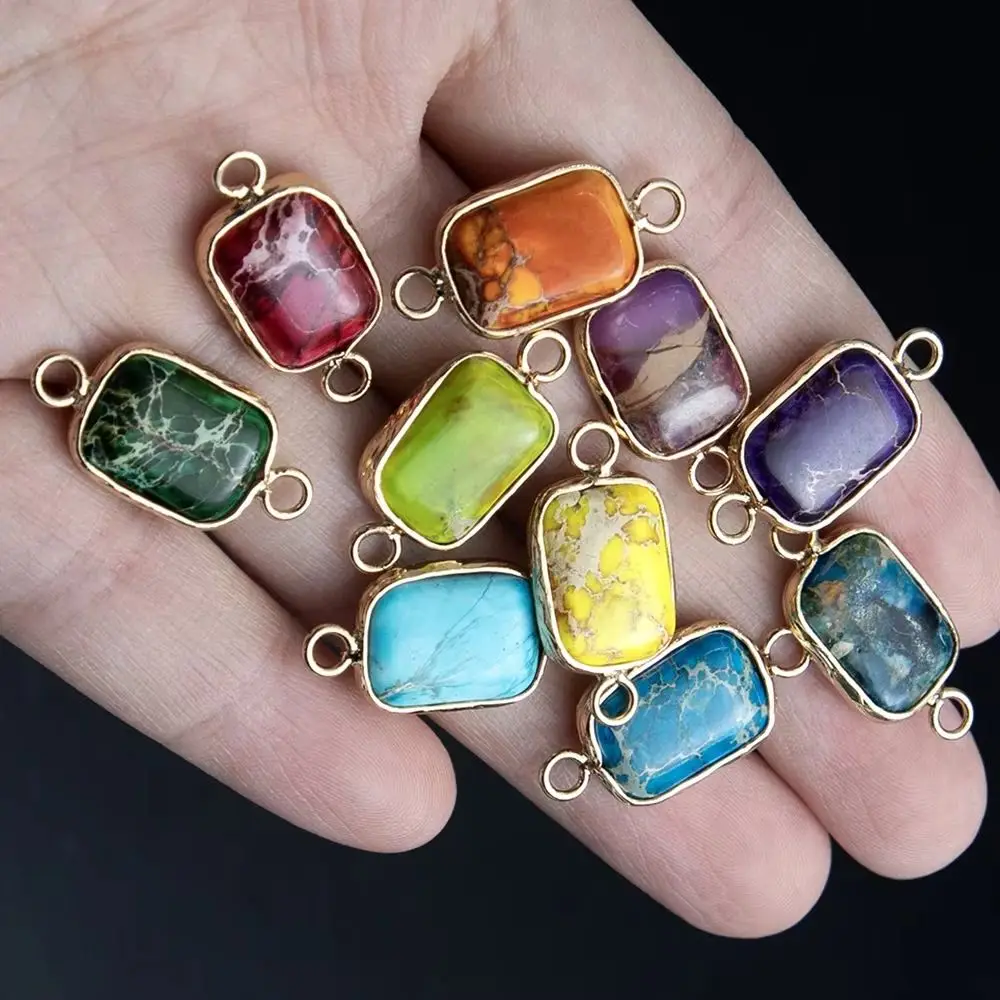 Naural 준보석 커넥터 Imperial Stone 수제 직사각형 12x19mm DIY 목걸이 팔찌 만들기