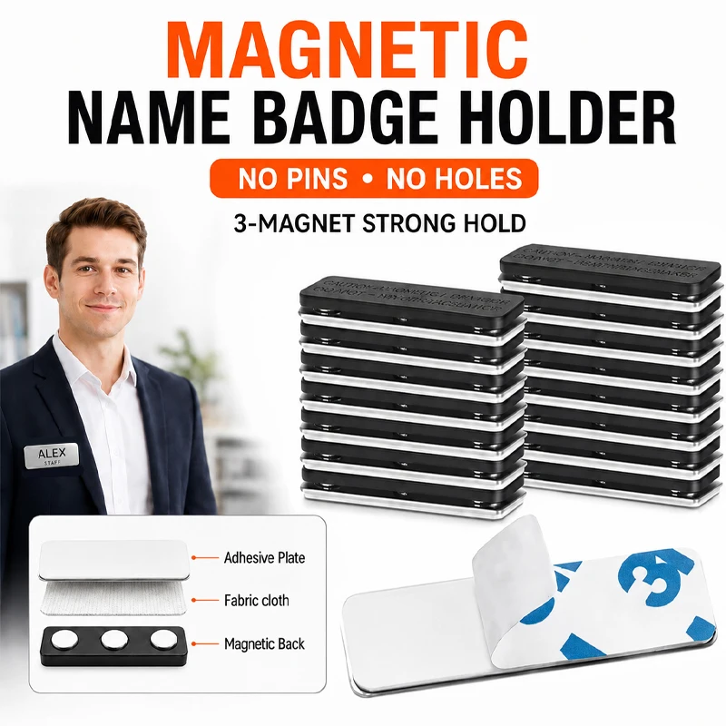 Magnetic Name Badge Holder 3 Neodymium Magnets No Pin No Hole Adhesive Name Tag Fastener for Office Hotel Conference Event Staff