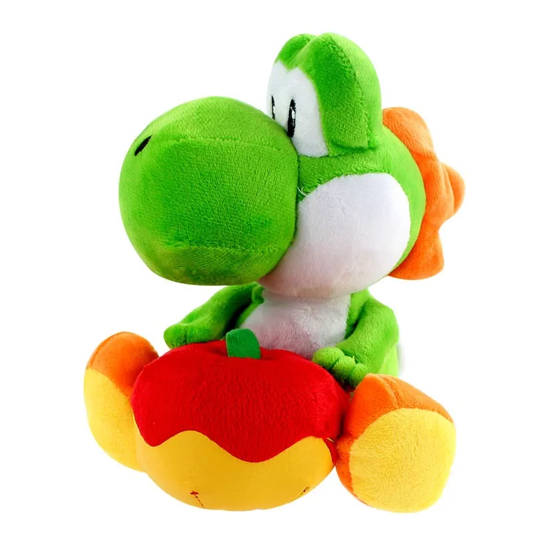 Green Dinosaur Plush Holding Apple - Adorable Yoshi Style Stuffed Toy, Perfect Cuddly Birthday Gift & Decor