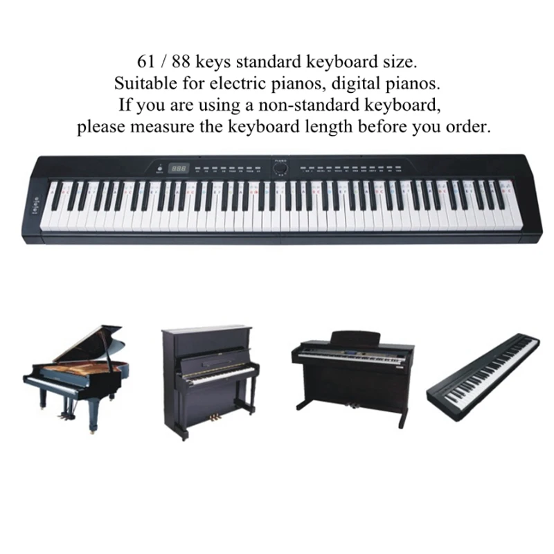 61/ 88  Keys Piano Stickers Free Paste No Glue Piano Keyboard Note Marker Overlay Piano Key Stickers for Beginner  with Case