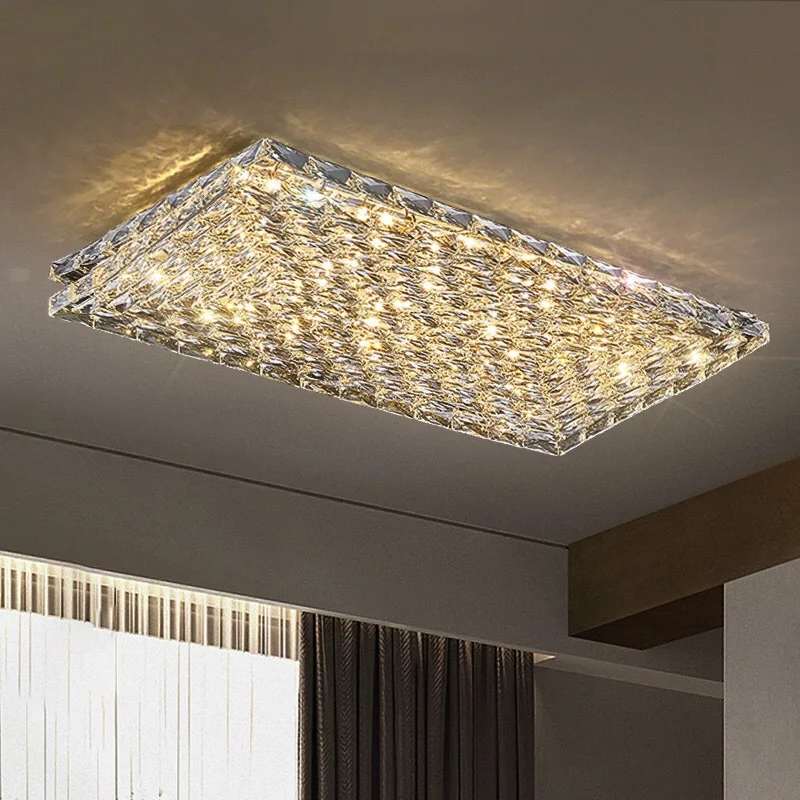 Nouveau LED lustres de plafond en cristal or Chrome luxe salle à manger salon chambre île Design lumière intérieure plafonnier carré