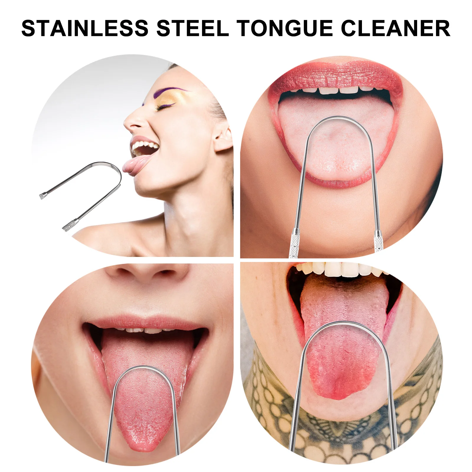 

2 PCS Tongue Cleaner Handheld Scraper Bad Breath Reusable for Adults Stainless Steel