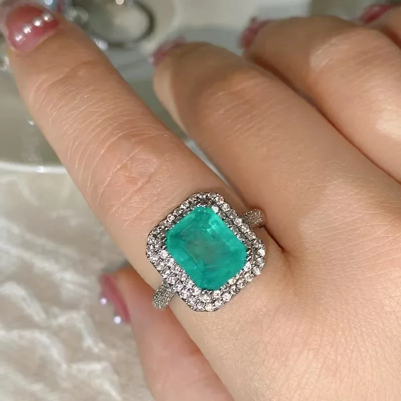 

Romantic Pink Blue Green Cut Gemstone Wedding Ring Set for Women 925 Sterling Silver Bride Engagement Jewelry Band Eternity Gift