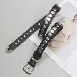 Round studded belt Genuine leather high-quality punk style women's belt