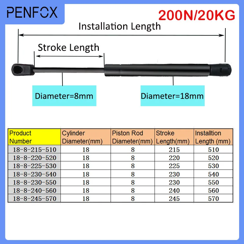 

1PC 510-570mm 20kg/200N Rear Tailgate Lift Support Rear Trunk Gas Spring Shocks Struts Universal Gas Spring Shock Absorber