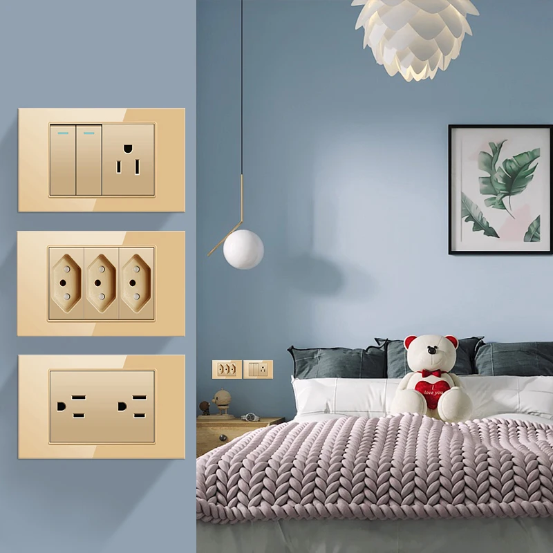 Pssrise 118 Br Eu Us Standard Muur Schakelaar Stopcontact Met Usb Lader Gold Gehard Glas Panel Licht Schakelaar tv Socket