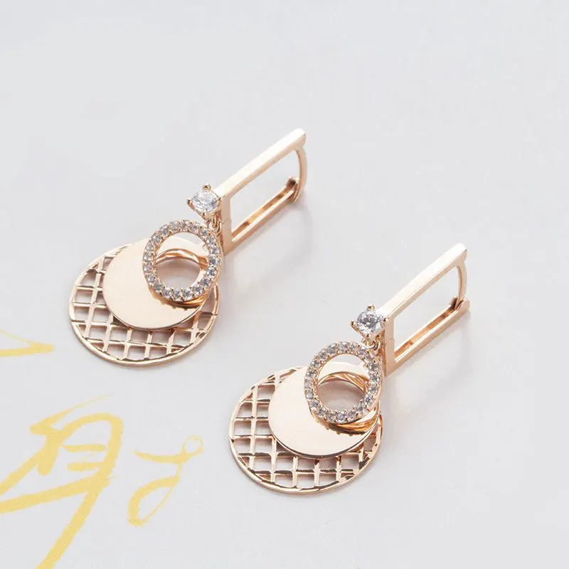 

Creative 585 purple gold inlaid crystal circular ring earrings for women vintage new in plated 14K rose gold Ear buckle jewelry