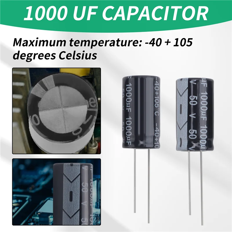 B25B شعاعي مُكثَّف كهربائيًا 50 V 1000 U F 105 C 25 X 13 مم - أسود (عبوتان)
