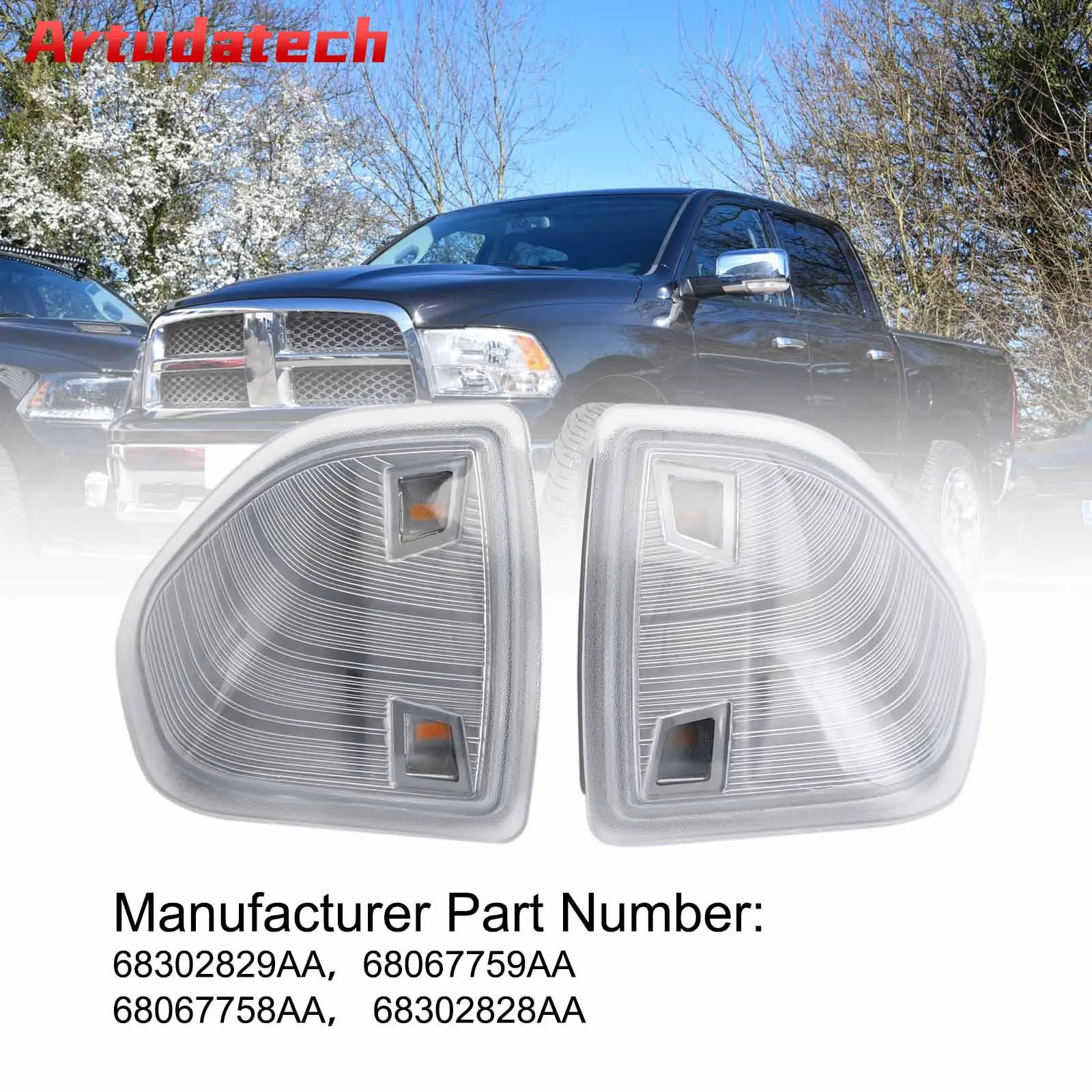 Artudatech Tow Mirror Turn Signal Smoked Light Set (LH + RH) for Dodge Ram 1500 2500 3500