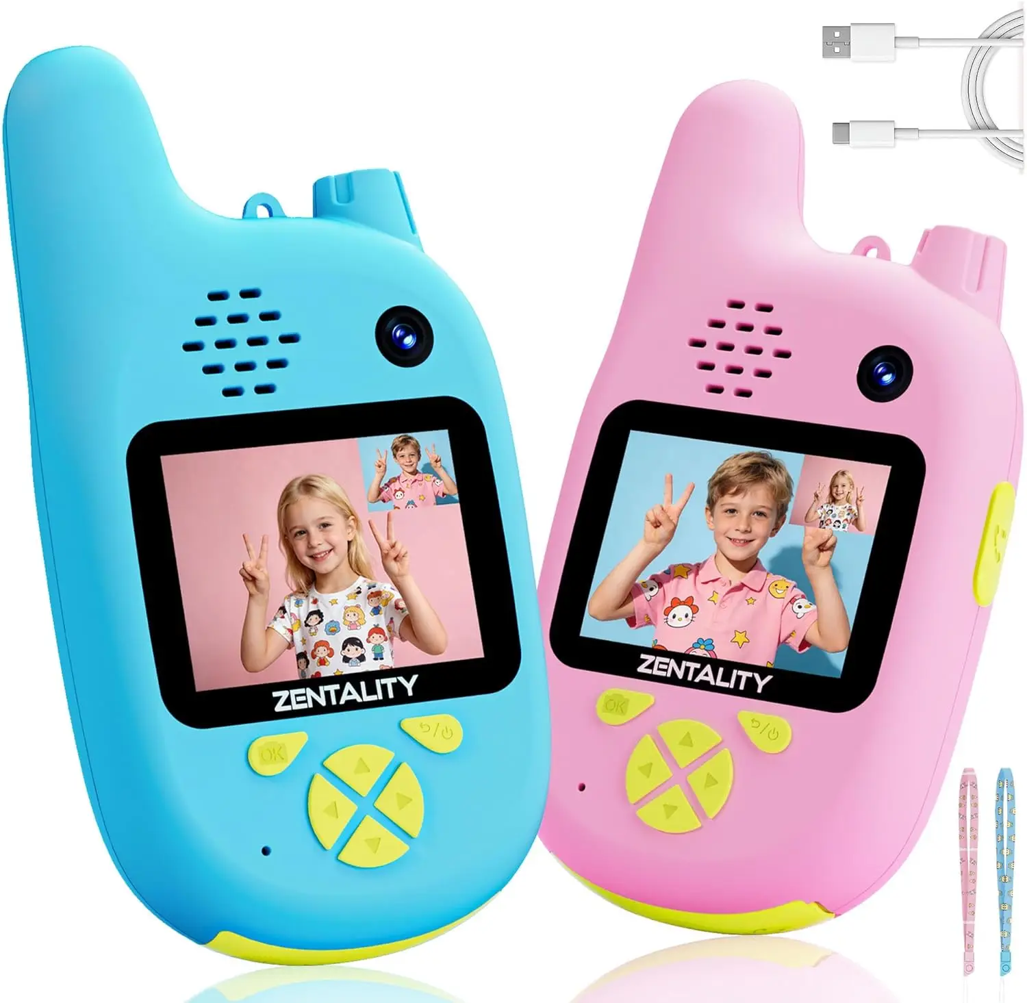 

Dual Camera Walkie Talkies, Rechargeable 2-Way Radio with Photo & Emoji Sharing, 1000ft Range for Outdoor Activities