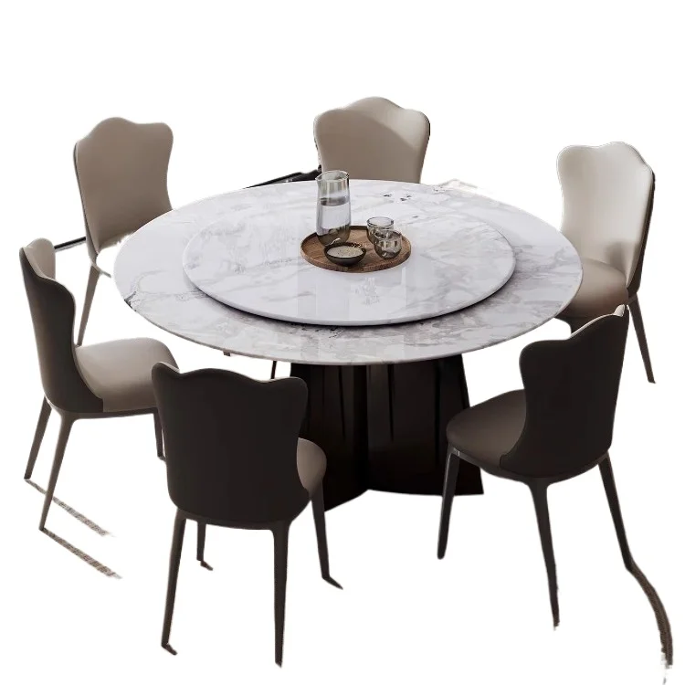 Natural luxury stone dining table Italian minimalist villa home dining table Modern high-end marble round table