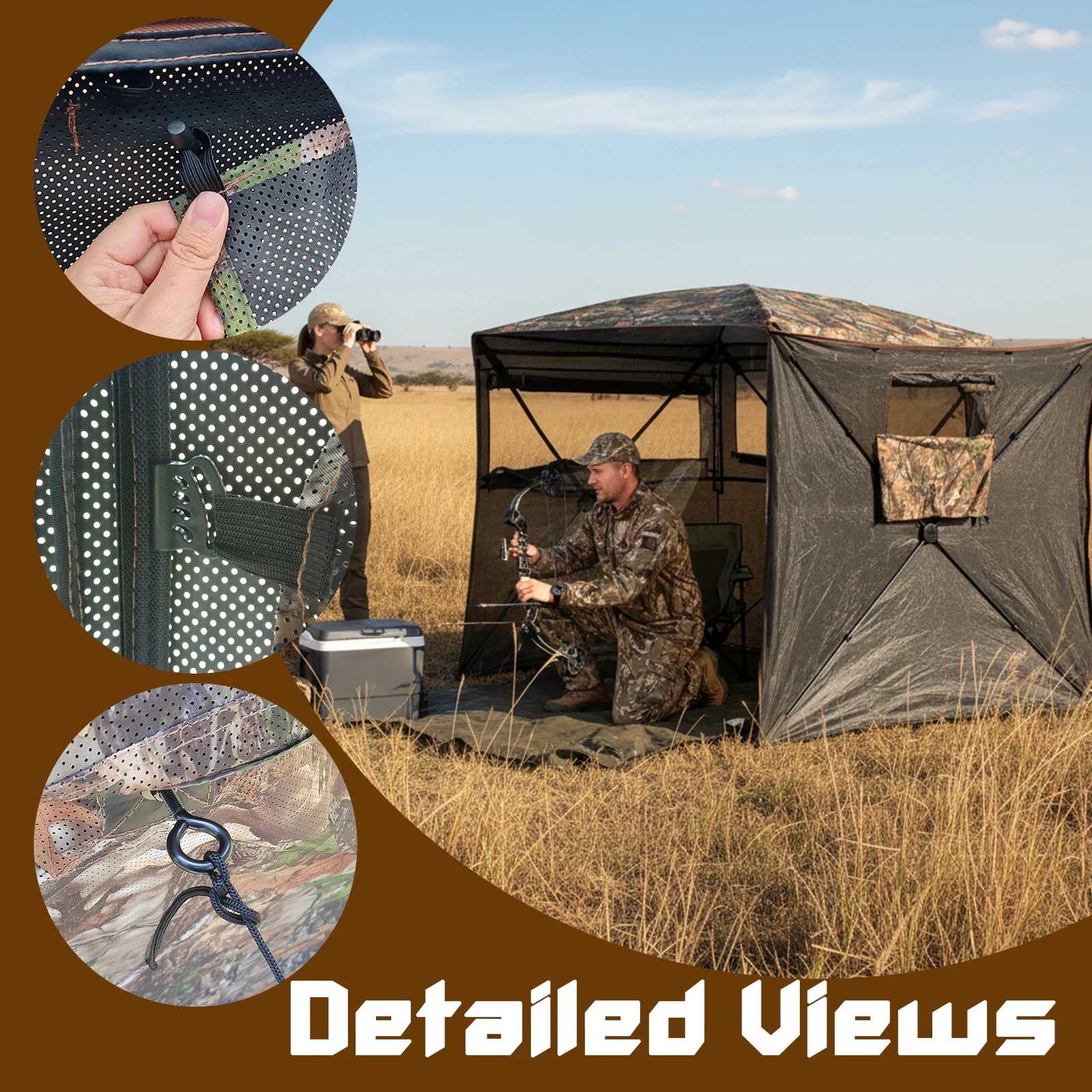Pop Up Hunting Blind 360 Door Opening Angle One Way View Mesh for Deer Turkey Hunting Bird Watching Outdoor