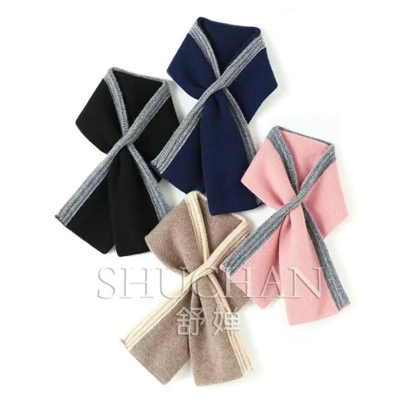 Bufanda de cachemira pura para hombres y mujeres, bufanda de punto perforada cruzada a juego de colores para otoño e invierno