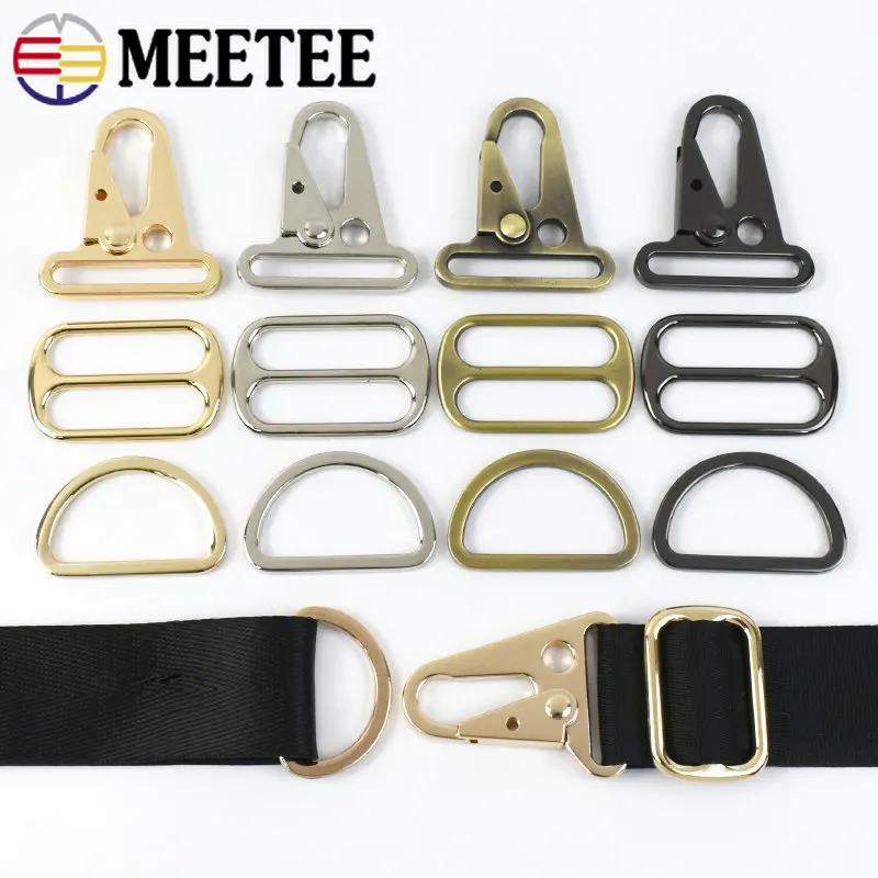 5Sets 25/32/38mm Metal Buckles D Ring Adjust Clasp Carabiner Hook Bag Strap Webbing Clip Buckle DIY Hardware Sewing Accessories