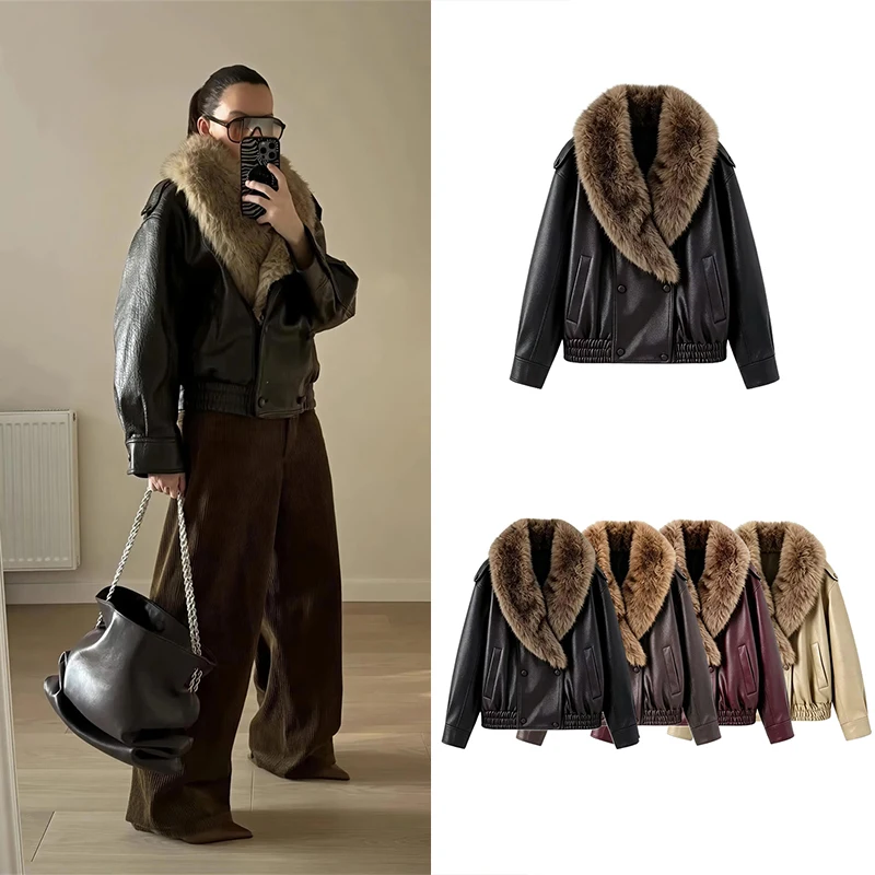Guobioziy Women's Removable Faux Fur Coat for Spring-Autumn 2026 Solid Color Design French-Style Fashion Casual＆TrendyStreetwear