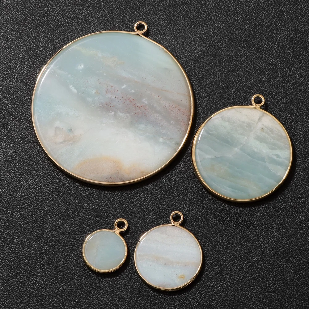 High Quality Natural Stone Amazonite Round Slice Pendant Healing Lucky Reiki Gems Charms Pendant for Handmade Jewelry Making