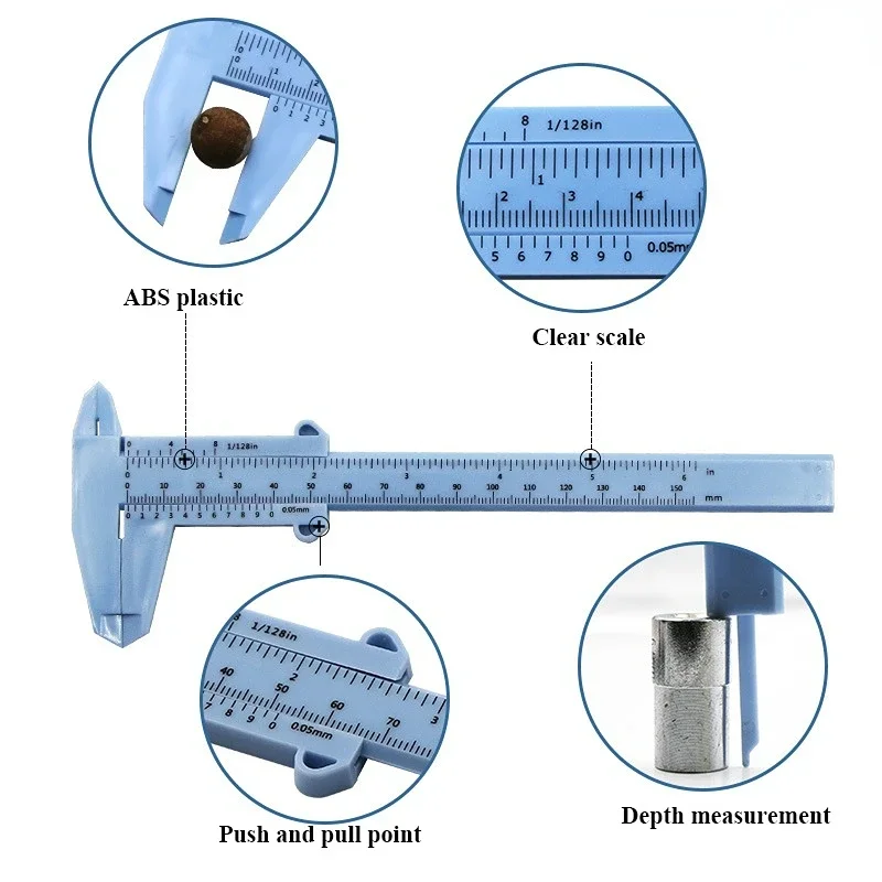 0-150mm ABS Plastic Vernier Caliper Measuring Inner And Outer Diameter Tool Measuring Caliber Jewelry Measuring Ruler Trammel