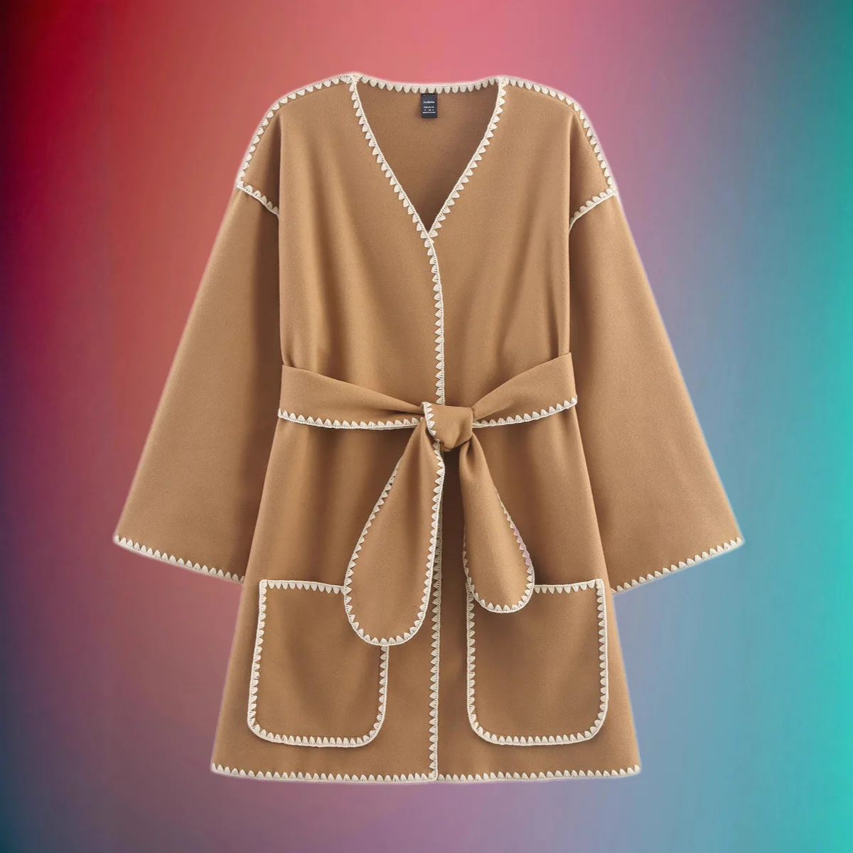 

2025za женская модная верхняя одежда шерстяное пальто с поясом в виде ракушки осенний сезон универсальный топ в европейском и американском стиле