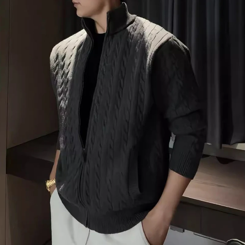 العصرية رجل تويست الجاكار Sweatercoats ربيع الخريف الشارع الشهير خمر سليم متماسكة الستر الرجال الملابس عادية محبوك بالأزرار