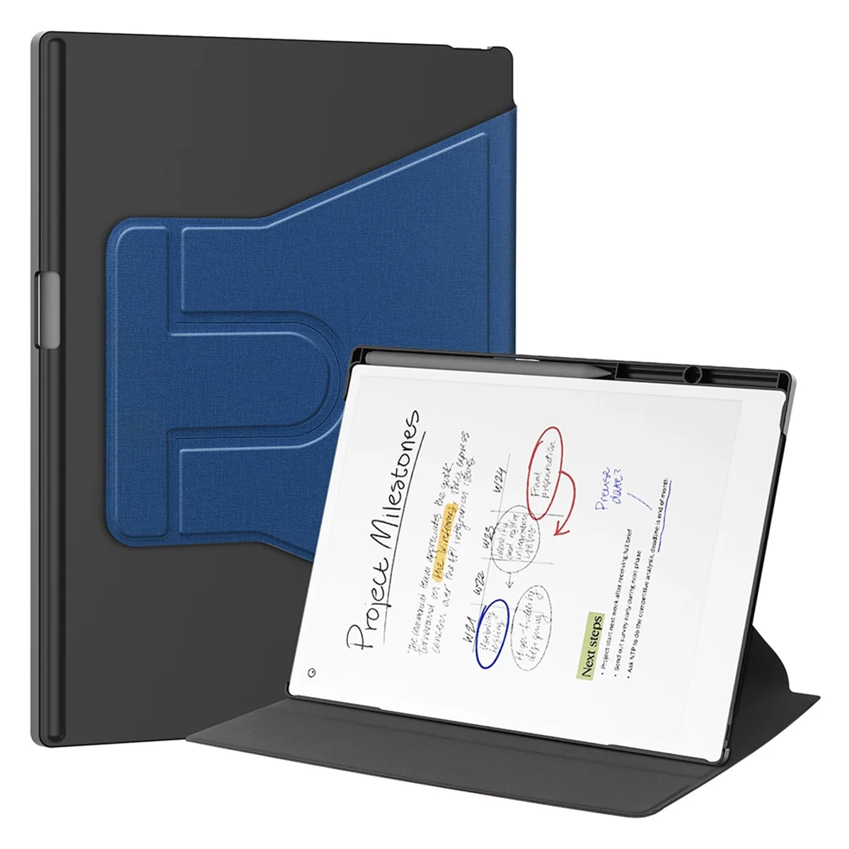 Estojo AA98 para Paper Pro 11,8 polegadas capa protetora com porta-lápis-360 ° Capa protetora giratória azul marinho