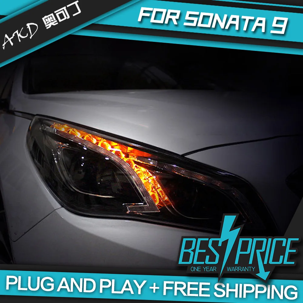 AKD Cars Styling Headlight for Hyundai Sonata9 Sonata 9 2015 Headlights LED Running Lights Bi-Xenon Beam Fog Lights Angel Eyes