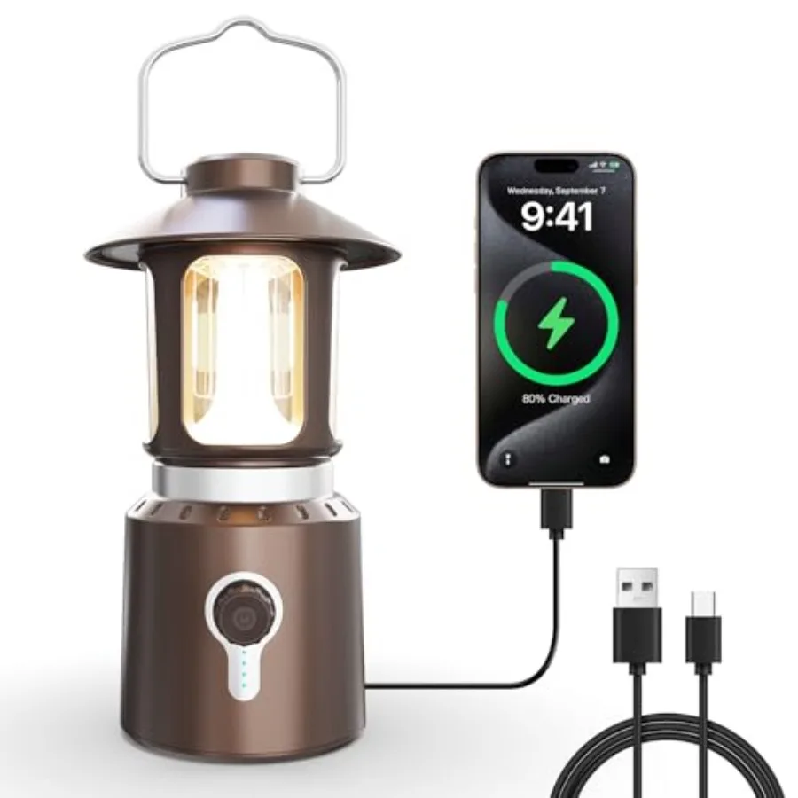 

LED Camping Lantern, 8000mAh Telescopic Vintage Rechargeable Lantern, Dual Light Source and 3 Light Modes 2000K-6500K,360° Ligh