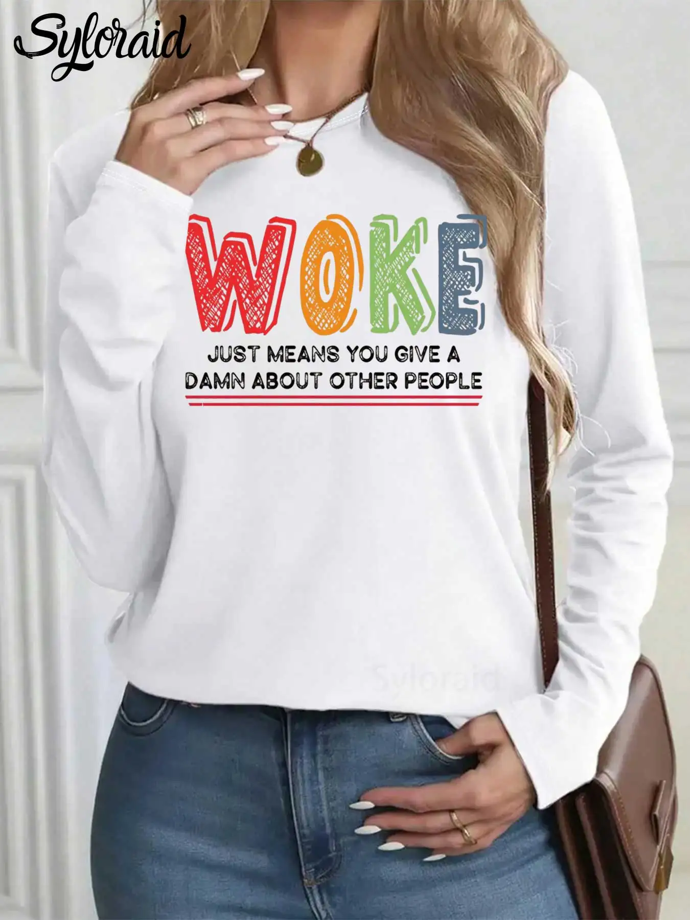 Women's Long Sleeve T Shirt Woke T Shirt Woke Is Not An insult Shirt Fashion Round Neck Casual Top