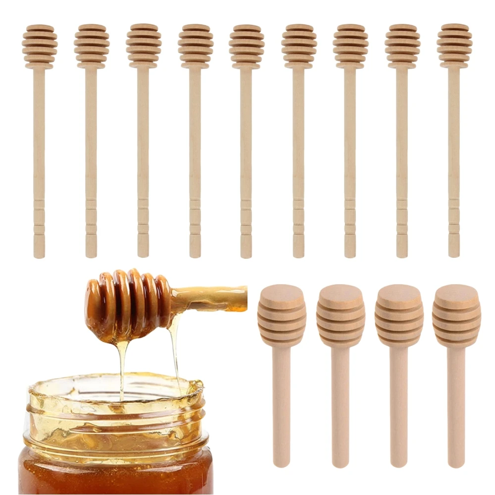 1-10PCS Honey Dipper Stick Long Handle Wood Honey Mixer Stir Practical Bar Spoon 8.4cm/16cm Honey Mixing Stick Kitchen Tools