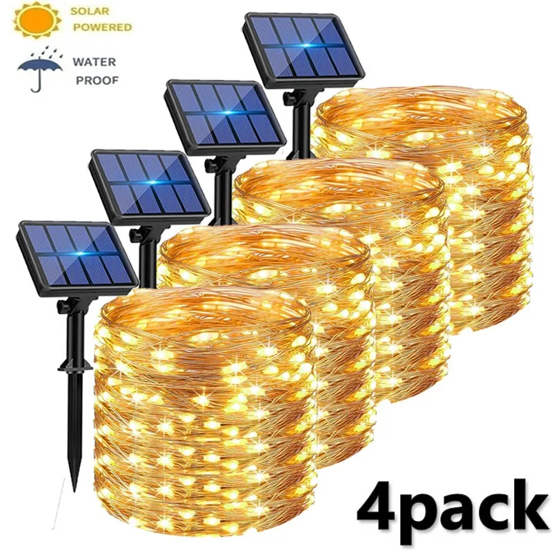 4er Pack Solar Lichterketten im Freien wasserdicht solar betriebenen Kupferdraht 8 Modi Lichterketten für Hochzeits feier Weihnachts baum