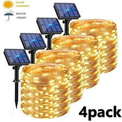 Tira de luces solares impermeables para exteriores, alambre de cobre alimentado por energía Solar, 8 modos, luces de hadas para fiesta de boda, árbol de Navidad, paquete de 4