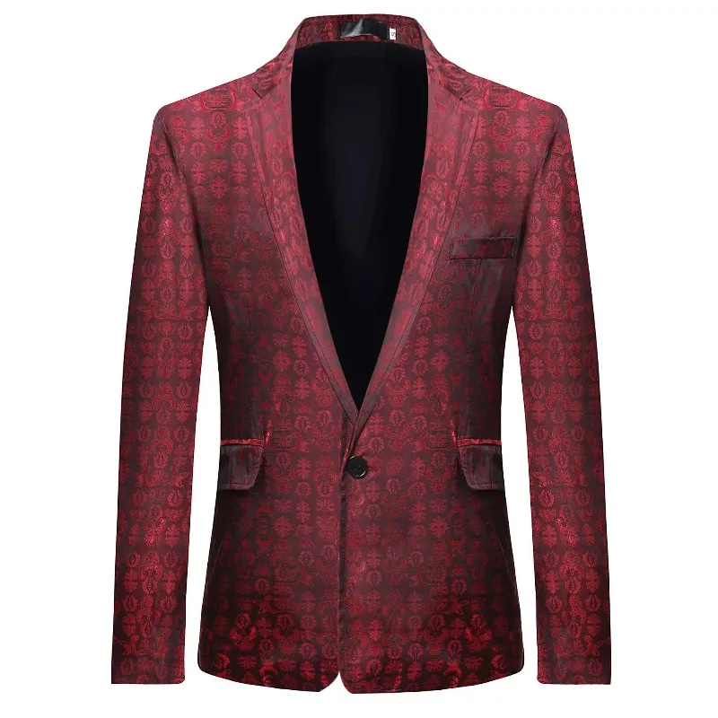 Spring new men's printed long-sleeved one-button decorative casual suit