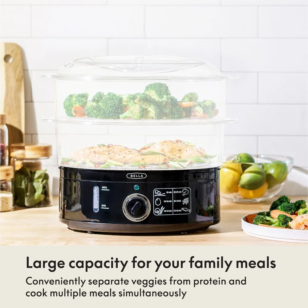 Two Tier Food Steamer with Dishwasher Safe Lids and Stackable Baskets & Removable Base for Fast Simultaneous Cooking