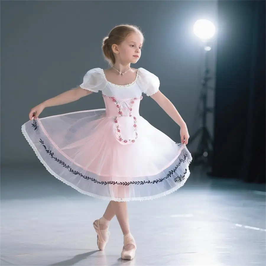 

Pink Long Dress Ballet Tutu Dress Skirt Swan Lake Sling Girls Professional Performance Costume Vestidos Chica Bailarina