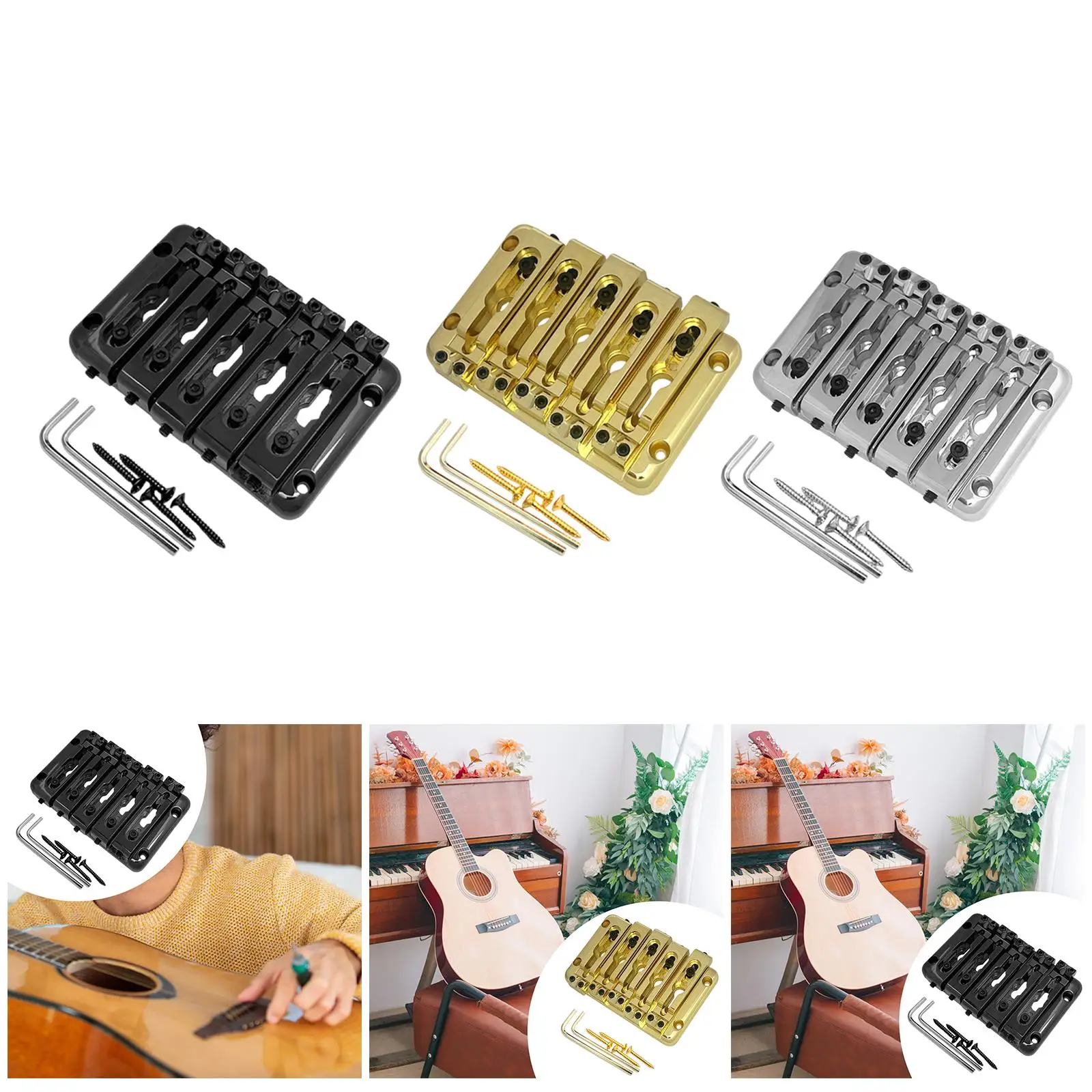 

Металлический бридж для 5-струнного бас-гитары, прочная запасная часть для ремонта, фиксированный бридж с седлом