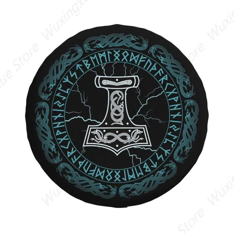 Mjolnir Hammer Of Thor Runes Spare Tire Cover for Grand Cherokee Jeep RV SUV Trailer Viking Car Wheel Protector Covers