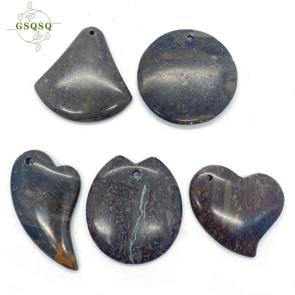 

5pcs/lot Natural Stone Geometric Necklace Gray Love Stone Retro Men's Women's Jewelry Making DIY Healing Spiritual Accessories