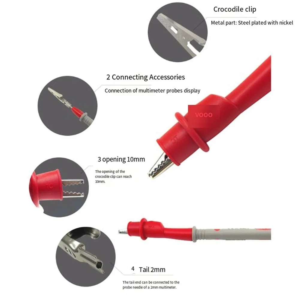 High Voltage Clips Test Leads Testing Equipment Versatile Connection Soldered Joints PVC Insulation Non-Slip Handles