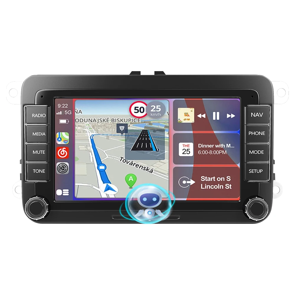 ESSGOO Android 15 4GB+64GB 7 Zoll Carplay Wireless Autoradio GPS NAVI RDS FM BT WiFi Multimedia-Player für Volkswagen VW Golf 5 6 Passat Polo 6R Touran Tiguan Caddy EOS Jetta Seat Skoda 2 DIN
