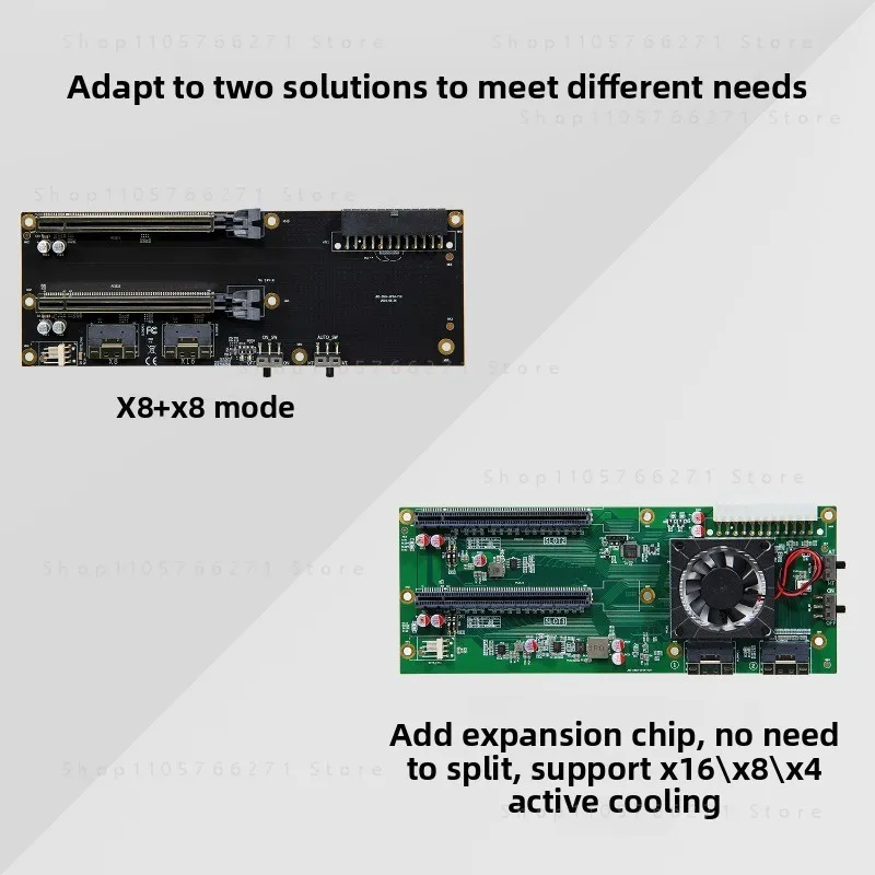 Dual Wide Dual Slot GPU Holder - PEX8749 PCIe 3.0 X16/x8 Expansion Card with ATX Power Supply
