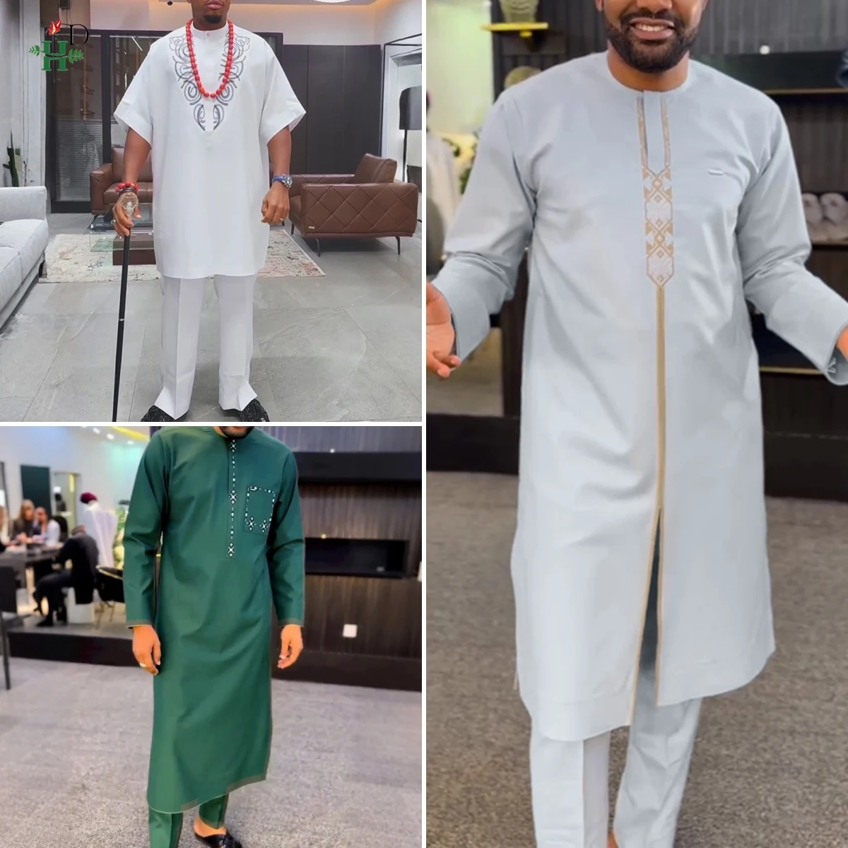 

New African Traditional Clothes For Business Men Embroidery Dashiki Robe Shirt Pants Sets 2 Pieces Outfits Wedding Party 2025