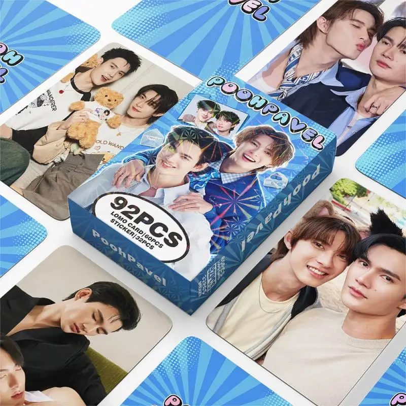 60Pcs Photocards with 32Pcs Stickers,PoohPavel Thai Drama Star Lomo Cards,  Mini Postcards Fans Collectible Gift Set
