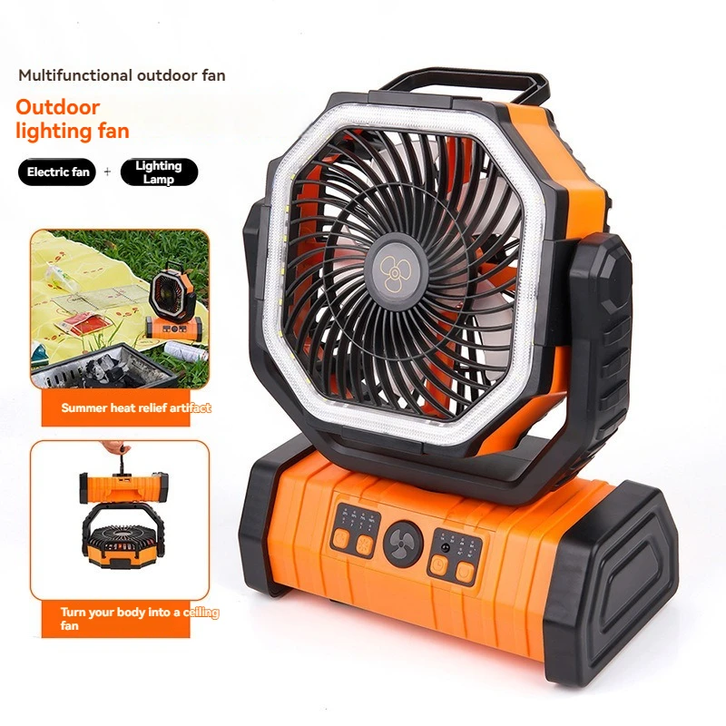 Multi Functional Outdoor Lighting Fans, Camping Shaking Head Faner, Portable Magnetic Suction Water Mist Fan