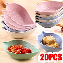 1/20Pcs Leaf-Shaped Dipping Sauce Dishes Mini Dinnerware Plate Multipurpose Wheat PP Kitchen Bowls for Seasonings Vinegar Salt