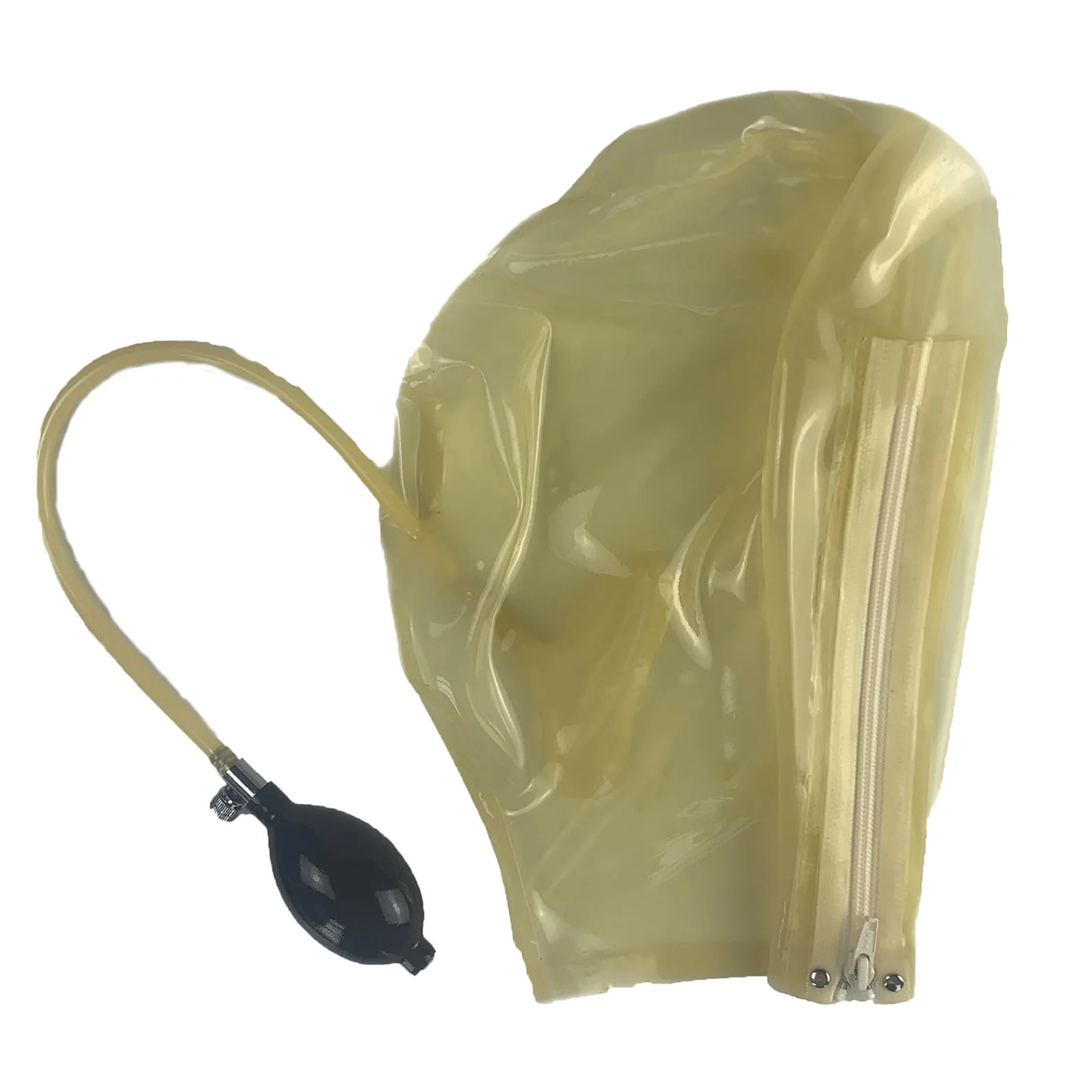 

MONNIK Transparent Latex Mask Rubber Seamless Breath Control Hood With Mouth Air Plug and Zipper Handmade