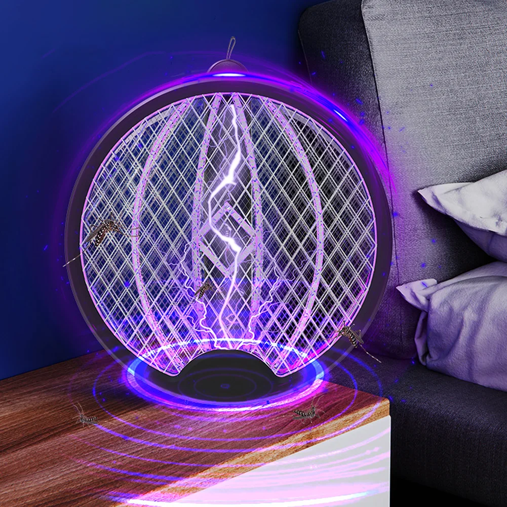 Foldable Electric Fly Swatter Racket Rechargeable No Radiation Bugs Zappers For Living Room Bedroom