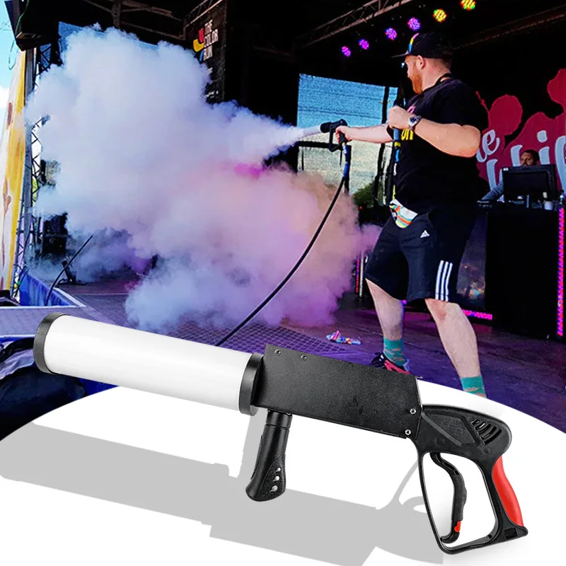 LED CO2 Gas Column Gun Dry Ice Jet Fog Smoke Machine Stage DJ Disco Gun with 3M Tube for Nightclub Wedding Party Performance